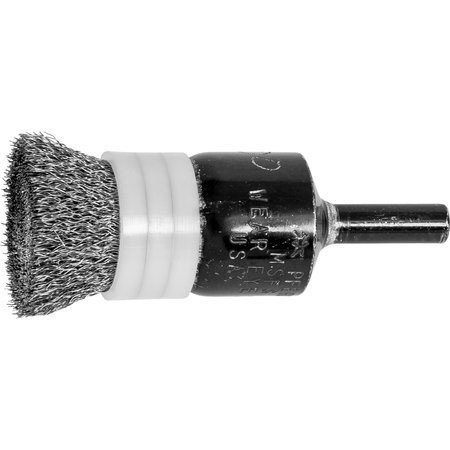 PFERD 3/4" Banded Crimped Wire End Brush - .006 SS Wire, 1/4" Shank 83027